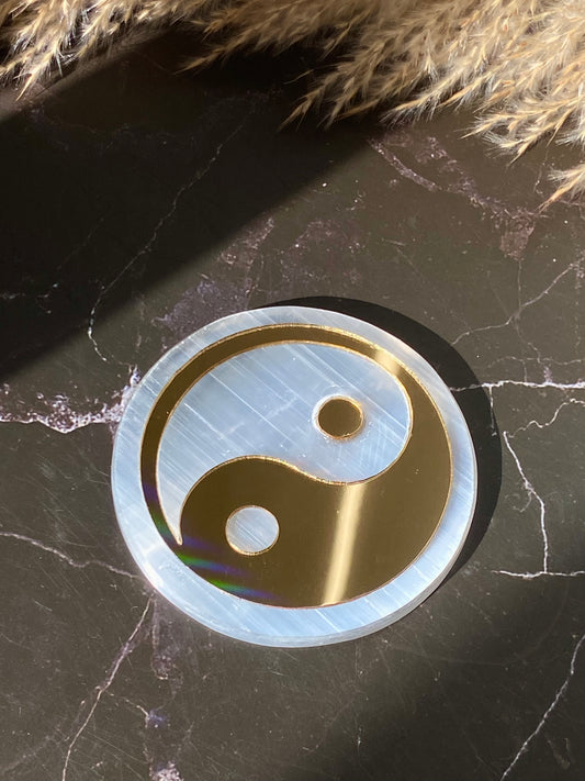 Sélénite - Yin Yang - Plaque de Rechargement Cristaux